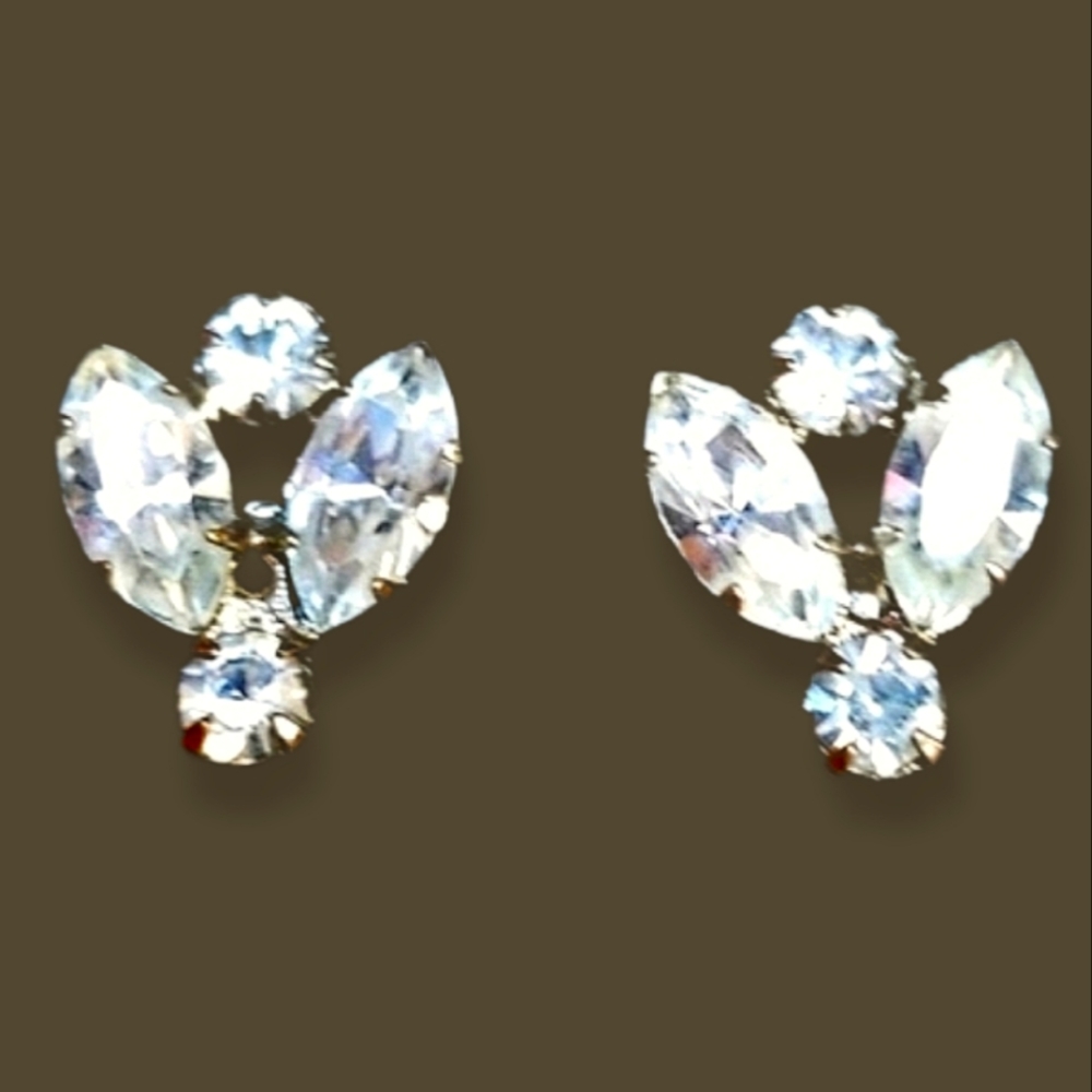 Vintage 1950s Made In Austria Crystal Screw Back Earrings
